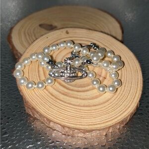 Vivienne Westwood Silver Saturn Pearl Necklace